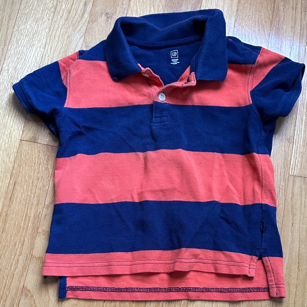 GAP Kids Polo Shirt - Blue and Coral Stripes